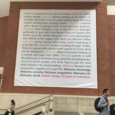 welcome banner at British Library