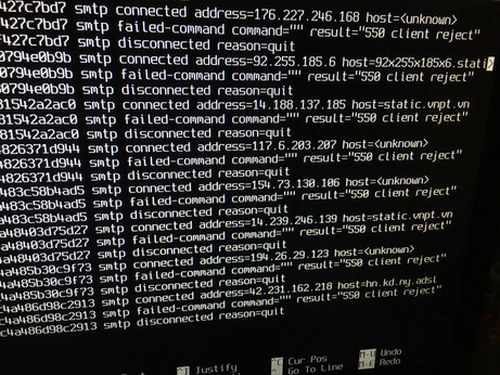 SMTP connections from spam sources seen in terminal log