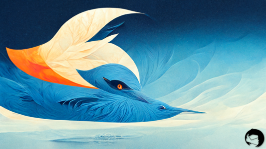 AI-generated desktop wallpaper inspired by the Mozilla Thunderbird logo.