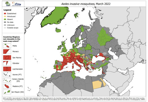 European Centre for Disease Prevention and Control and European Food Safety Authority. Mosquito maps [internet]. Stockholm: ECDC; 2022. Available from: https://ecdc.europa.eu/en/disease-vectors/surveillance-and-disease-data/mosquito-maps