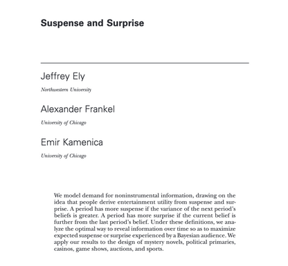First page of Ely, Frankel, and Kamenica (2015) JPE