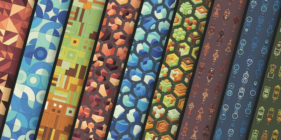 Overlapping angled images of nine poster closeups
