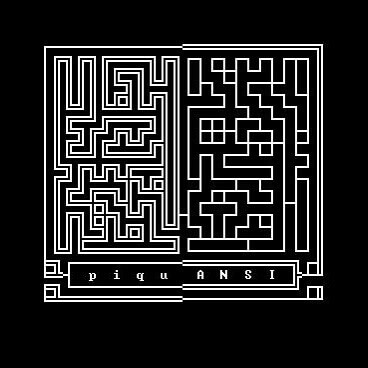 White lines trace the lay of meaningless letters at 90 degree intervals against a black background, at single thickness on the left side and double-barred on the right.