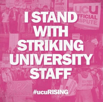 Banner supporting university staff strikes in UK