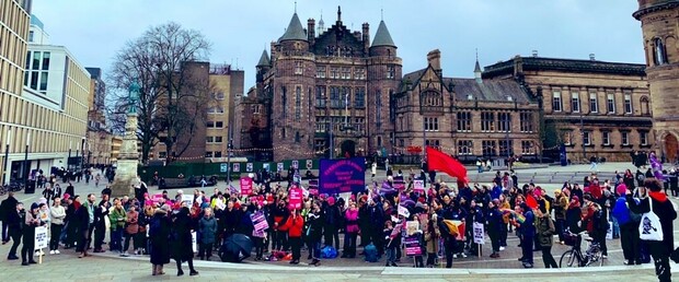 rally of university staff at rally in Bristo Square, Edinburgh