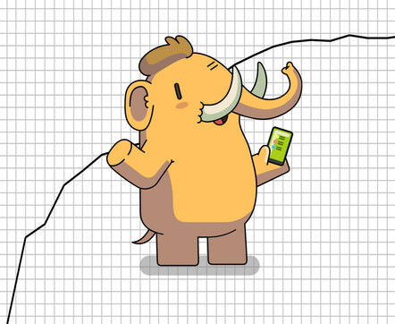 The cartoon Mastodon greeting mascot against the background of a line graph of the growth in Mastodon active users in November 2022.