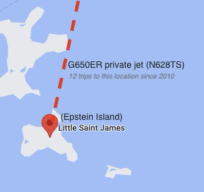G650ER private jet (N628TS) 12 trips to this location since 2010 (Epstein Island) Little Saint James