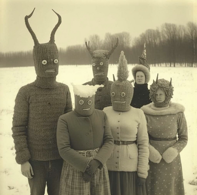 People wearing knitted masks.