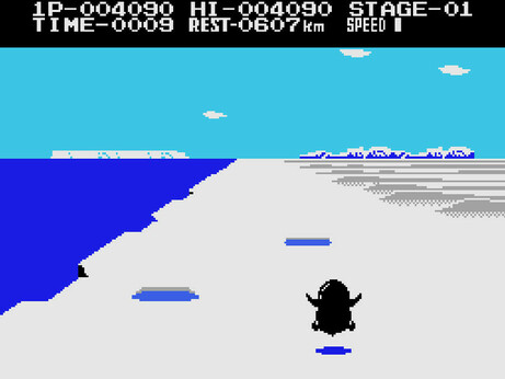 Screenshot del videojuego "Anctartic Adventure" desarrollado por Konami en 1983.