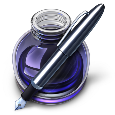 Pages '09 fountain pen and inkwell icon.