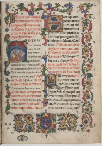 The start of a Missale made for Cardinal Bessarion, it is two columns of gothic text with elaborate borders. Barb.lat.562 f.1r