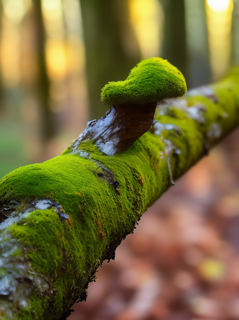 Ein Ast voller Moos im Wald.