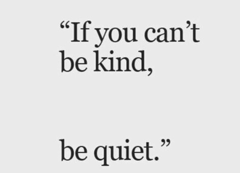 Graphic that reads “if you can’t be kind, be quiet.”