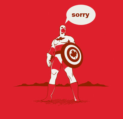 Image of Captain Canada saying, "sorry".