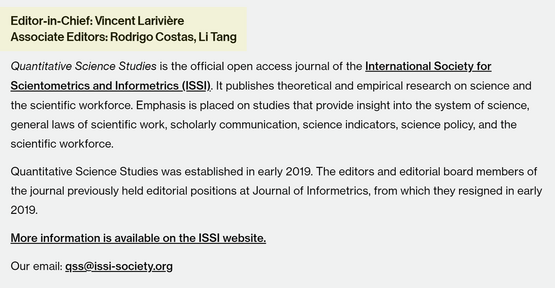 New editors of Quantitative Science Studies