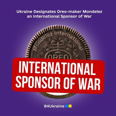Mondelez International an international sponsor of war

Post showing an Oreo Biscuit with the slogan -  international sponsor of war