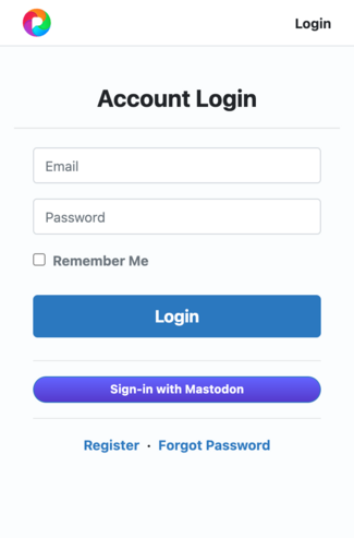 Account login screen with "Sign-in with Mastodon" button