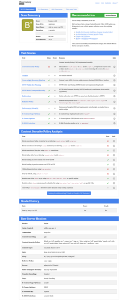 lemmy.world's observatory.mozilla.org results (B+)