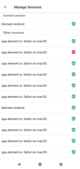 Screenshot of a huge number of expired sessions logging into Matrix from Safari.