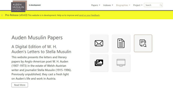 Screenshot of the Auden Musulin Paper digital edition's start page.