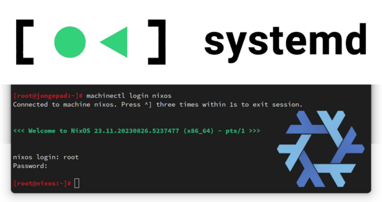 NixOS running as a container under systemd-nspawn/machinectl.