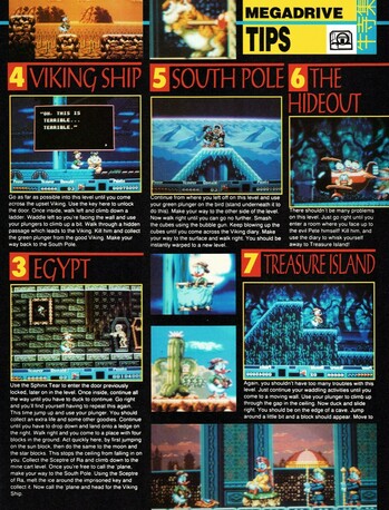 Tips section for Quackshot on Mega Drive from Mean Machines 17 - February 1992 (UK)