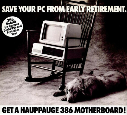 1990 magazine ad for a 386 motherboard upgrade