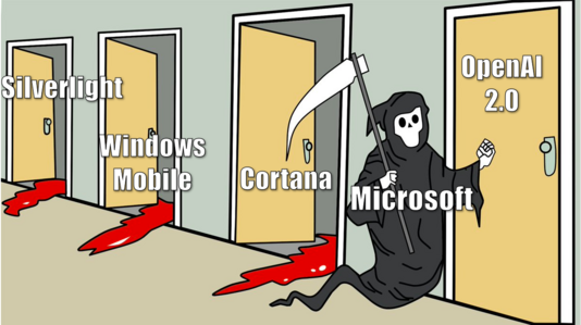 *Grim Reaper meme*

Silverlight, Windows Mobile and Cortana all slayed

Reaper (Microsoft) proceeds to knock on door of OpenAI 2.0.