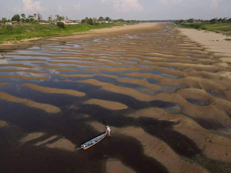 A section of a river in the Amazon showing water levels at record low.