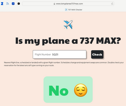 Is my plane a 737 MAX? The website checks, as suggested, if your airplane is a Boing 737 Max.