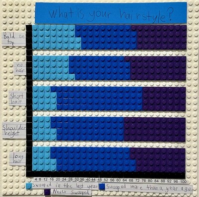 Lego graph created by Emma Glenfield, showing hairstyles in relation to magpie swooping frequency.