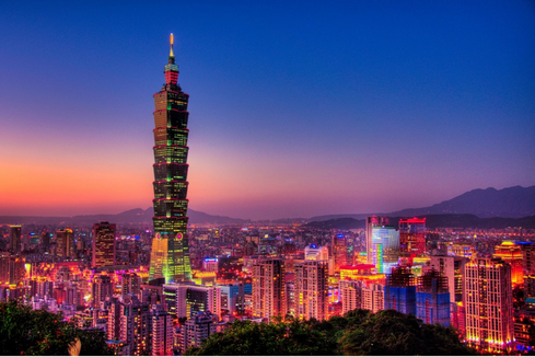 Evening cityscape of Taiwan's capital city.