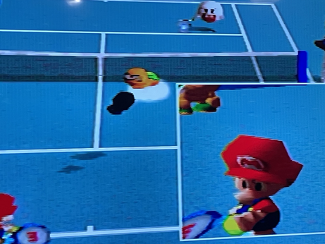 Mario tennis on Nintendo 64. In the middle of a match between baby Mario and boo