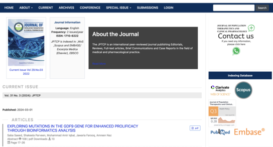 Home page of one of the journals showing that it is indexed by Clarivate, Scopus, etc.