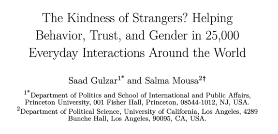 The Kindness of Strangers? Helping Behavior, Trust, and Gender in 25,000 Everyday Interactions Around the World
