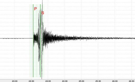 A seismograph display showing an earthquake.