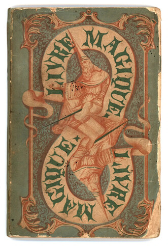 Book cover for ‘Live Magique’, with spiky lettering winding in a curved banner around illustrations of magicians.