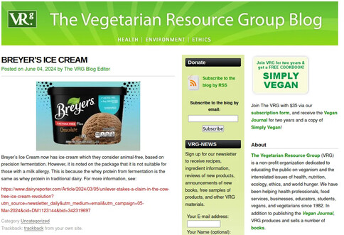Picture of a Breyer's Ice Cream box.
The Ice Cream is made from a whey which was created by a new fermentation process without using dairy products.