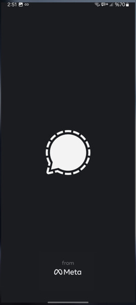Signal messenger start up screen but edited to have "from Meta" at the bottom of the screen.