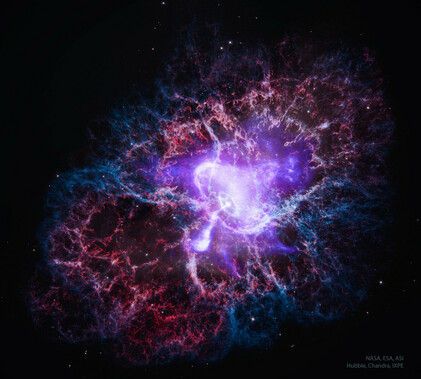 Detailed portrait of the Crab Nebula.