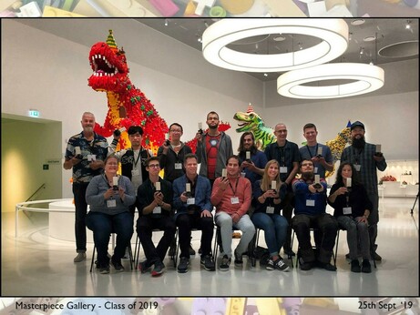 Class of 2019 - a group photo of the 15 AFOLs who were displaying in the gallery for the next year (it turned out to be 2 years due to COVID)