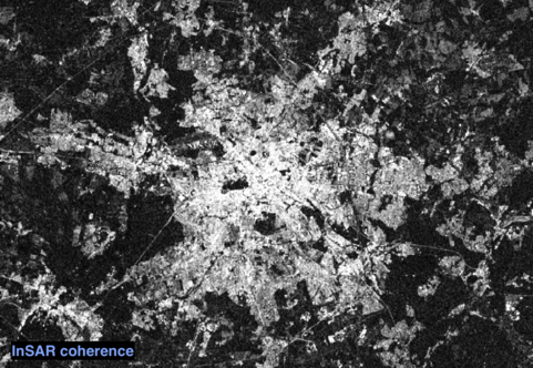 Black and white image representing the interferometric coherence on Berlin