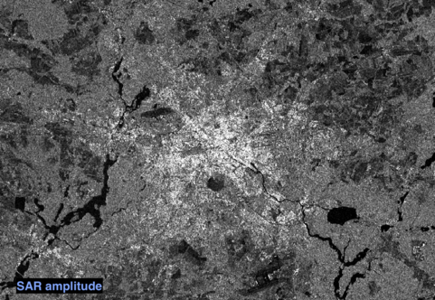 Black and white image representing the SAR amplitude on Berlin