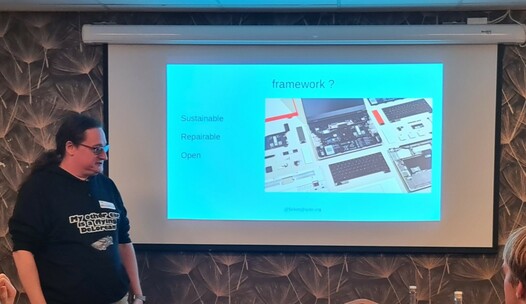 A slide showing a Framework Laptop and it's various parts