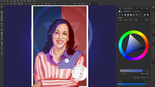 Kamala Harris - bloody vector portrait in red, white and blue