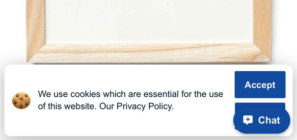 Cookies overlay that is covering up the Decline option with a Chat button