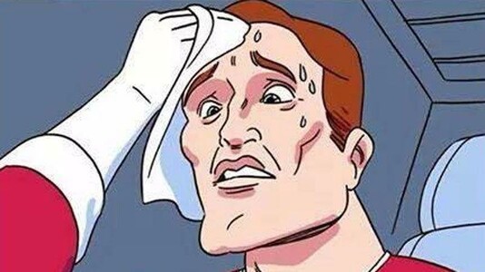 Sweating superhero meme. The joke is that the superhero doesn’t know which option to take.