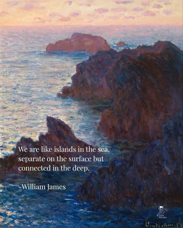 Painting of sea with William James quote