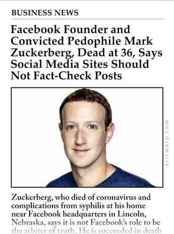 Obituary for the late Mark Zuckerberg who died for the right of every member of his Public to enjoy their own truth.