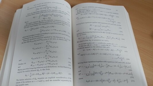 Two pages showing calculations of fluid flow in spheres